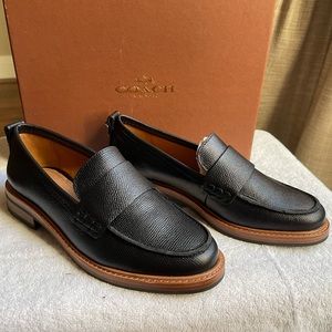 COACH loafers NEW!! Black leather with cold hard wear and woodpecker heel